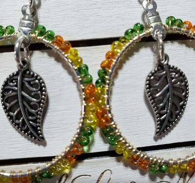 Beautiful Leaf Wire Wrapped Beaded Earrings - Handmade Accessory for the Fall Season - image1
